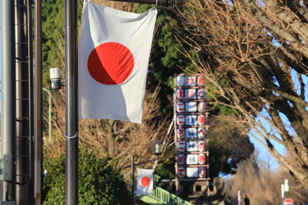 日本国旗挥舞在东京 — 图库照片