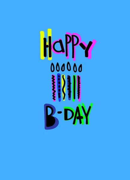 Birthday greeting card. Funny cartoon-style lettering and candles on a blue background. Excellent for kids and grown-ups — Stock Vector