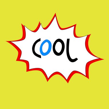 Parlak renkli konuşma balonu el çizilmiş Cool kelime. Sarı üzerinde izole