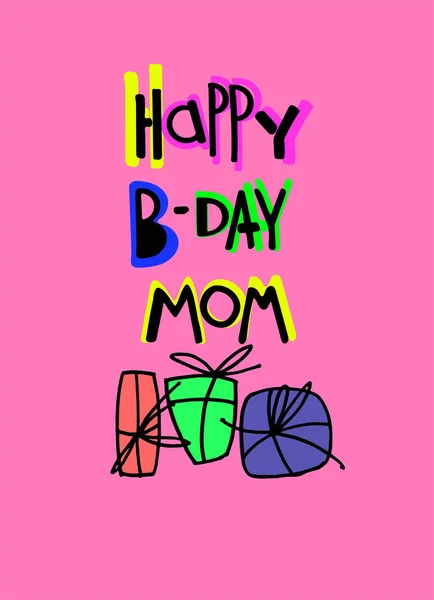 Tarjeta Felicitación Cumpleaños Moda Para Madre Letras Multicolores Estilo Dibujos — Vector de stock