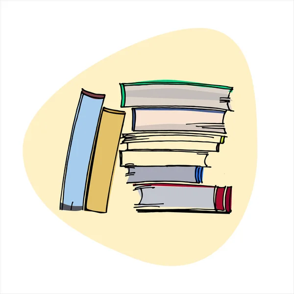 Gerçekçi bir tarzda el çizilmiş kitap yığını. El kitapları, kılavuzlar, ders kitapları yığını. Öğrenme kavramı, eğitim