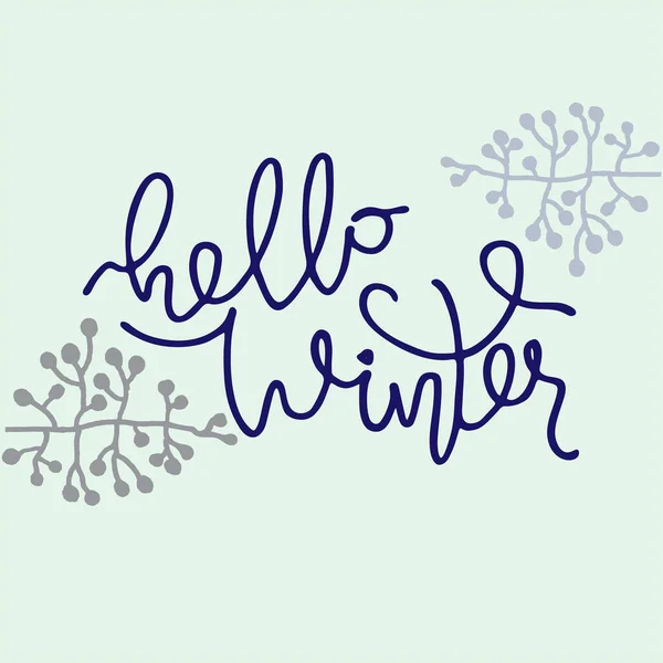 Hola Letras de invierno decoradas con ramas desnudas sobre fondo azul claro — Archivo Imágenes Vectoriales