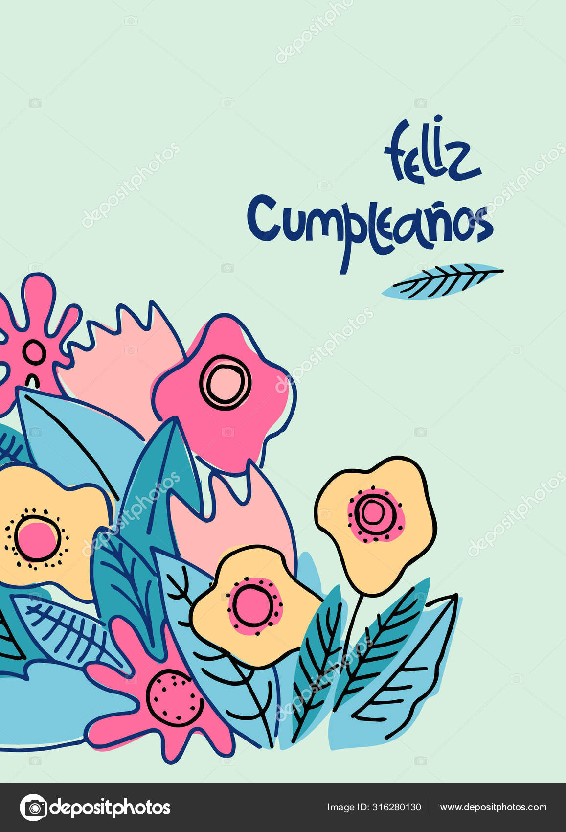 Feliz cumpleaños. Vector decorative greeting card. Happy birthday in spanish.  Stock Vector, cumpleaños feliz