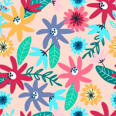 Pembe arka planda tarla çiçekleri olan kusursuz desen