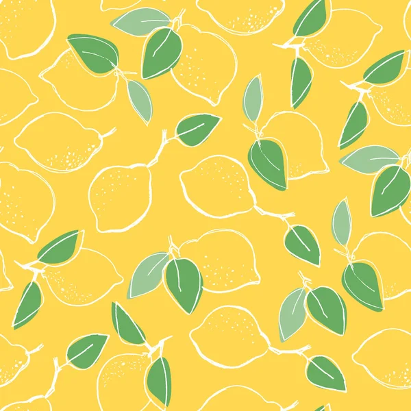 Patrón sin costuras con limones para el diseño de superficies, carteles, ilustraciones. Comida vegana saludable, tema de frutas tropicales — Vector de stock