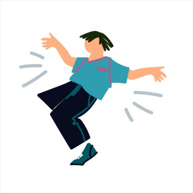 Genç adam dans ediyor, eğleniyor. Beyaz arkaplanda izole