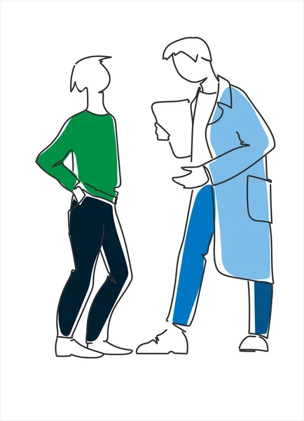 Konverzace mezi lékařem a pacientem. Konzultace. Jednořádková vektorová ilustrace — Stockový vektor