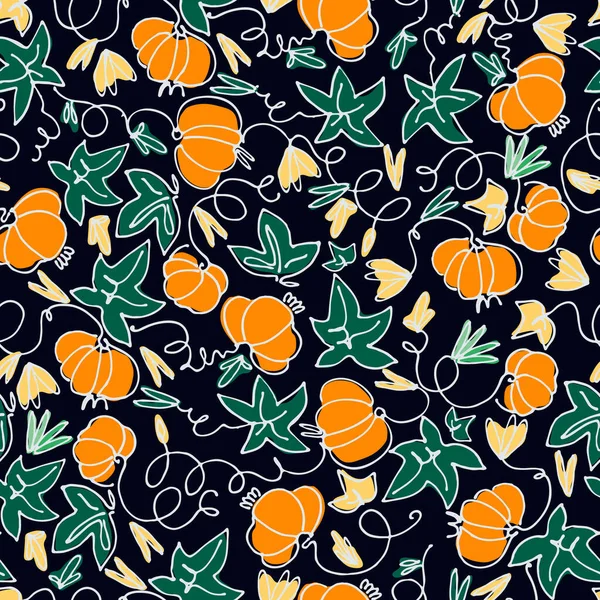 Patrón sin costuras con calabazas sobre fondo negro — Vector de stock