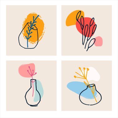 Vazolarla vektör grafikleri. Dekoratif basılabilir sanat. Parmak izi, poster, logo, damgalama ve sosyal medya paylaşımları için mükemmel.