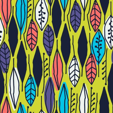 Yüzey tasarımı ve diğer tasarım projeleri için renkli tropikal yapraklara sahip pürüzsüz desen