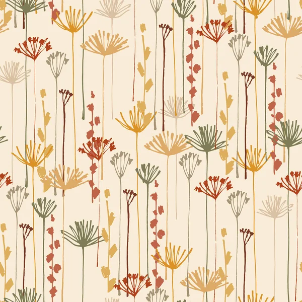 Ochre arka planında Apiaceae çiçekli elle çizilmiş kusursuz desen