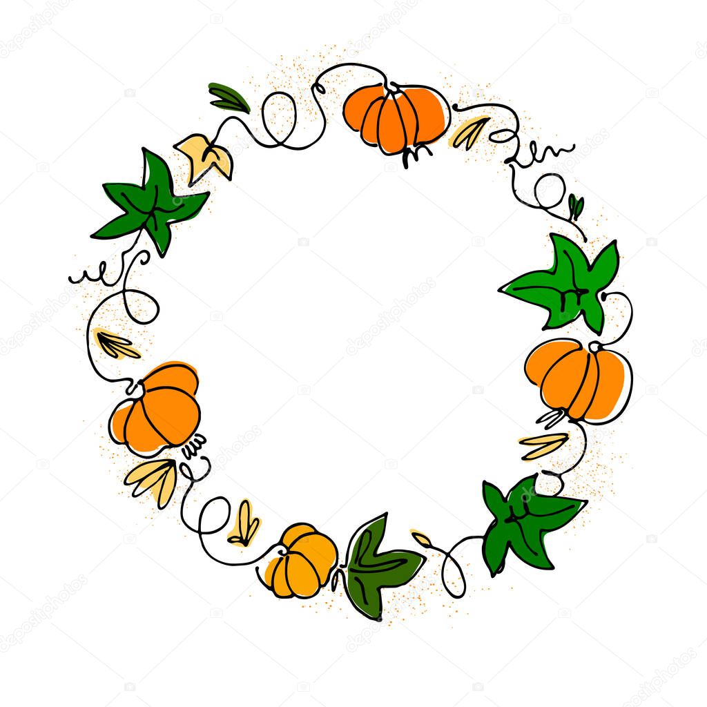 Floral frame of pumpkins with place for your text. Template for Thanksgiving Day greeting card