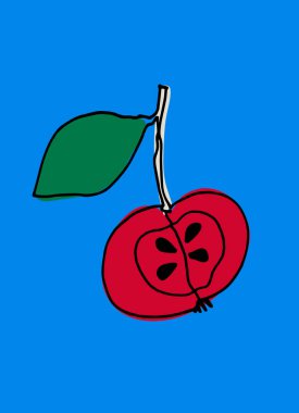 Elmalı vektör grafiği. Dekoratif basılabilir sanat. Parmak izi, poster, logo, damgalama ve sosyal medya paylaşımları için mükemmel.