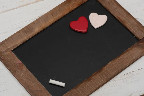 Concept Romantic Small Chalkboard Two Hearts — Stock Photo, Image