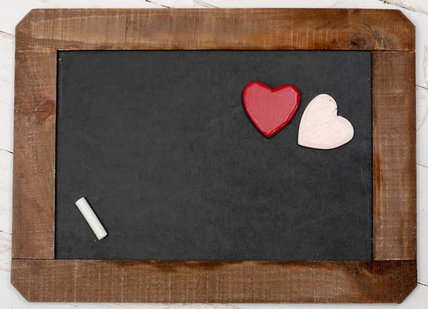 Concept Romantic Small Chalkboard Two Hearts — Stock Photo, Image