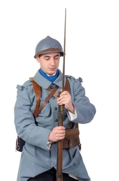 Französischer Soldat 1914 1918 Isoliert Auf Weißem Hintergrund — Stockfoto