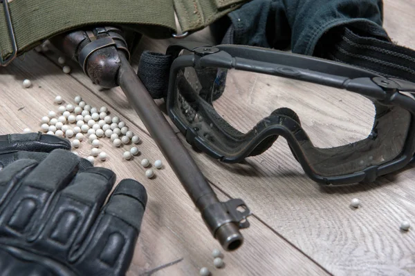 Pistola Aire Suave Con Gafas Protectoras Montón Balas — Foto de Stock