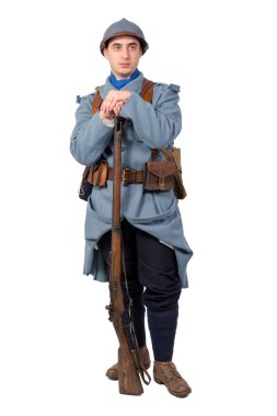 Birinci Dünya Savaşı, 1914 1918 beyaz bir arka plan üzerinde izole, Fransız asker