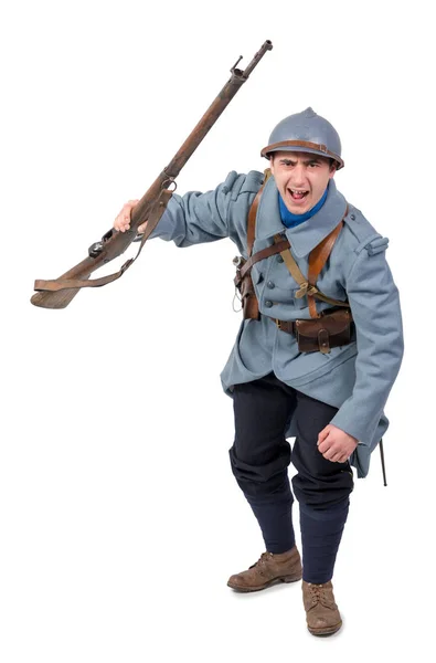 Soldat Français Wwi 1914 1918 Isolé Sur Fond Blanc — Photo