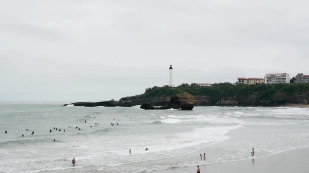 Weergave Van Biarritz Vuurtoren Frankrijk — Stockvideo