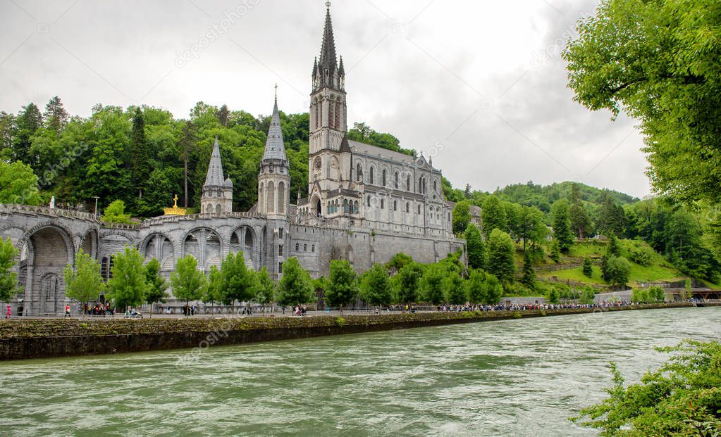 a view of the basilica of Lourdes, France