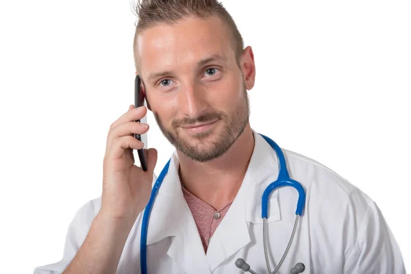 Retrato Joven Doctor Hablando Por Teléfono —  Fotos de Stock