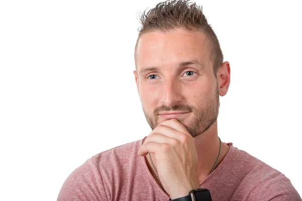 Retrato Joven Guapo Aislado Sobre Fondo Blanco — Foto de Stock