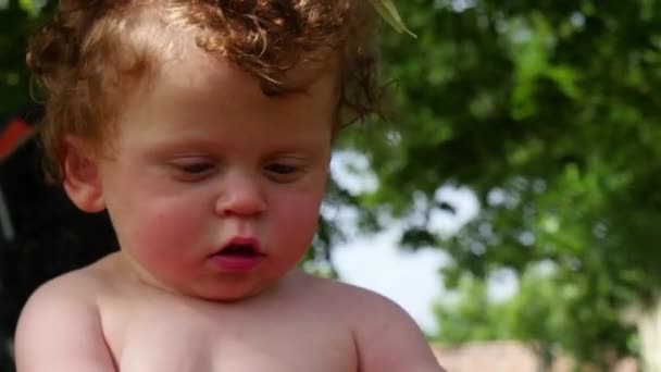 Retrato Niño Pequeño Con Pelos Rizados Aire Libre — Vídeos de Stock