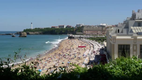 Biarritz Francia Luglio 2018 Panorama Della Spiaggia Della Città Biarritz — Video Stock