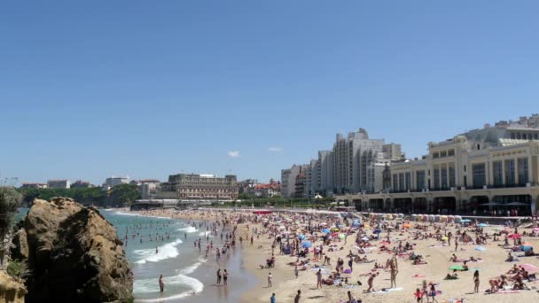 Biarritz Francia Luglio 2018 Panorama Della Spiaggia Della Città Biarritz — Video Stock