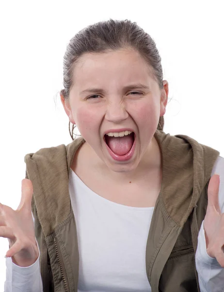 Portrait Jeune Adolescent Colère Isolé Sur Blanc — Photo