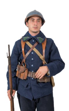 Beyaz arka plan üzerinde izole bir Fransız askeri 1914 1918