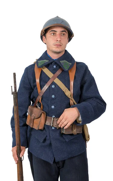 Francouzský Voják 1914 1918 Izolované Bílém Pozadí — Stock fotografie
