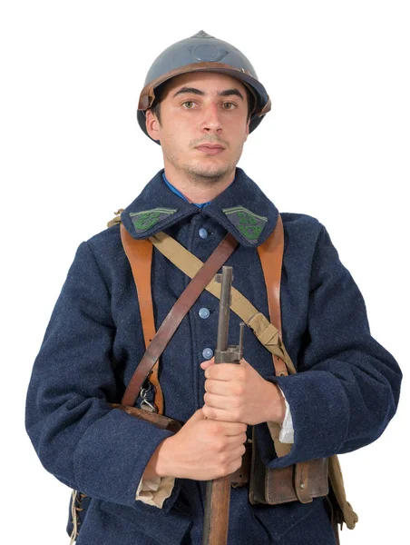 Ein Französischer Soldat 1914 1918 Isoliert Auf Weißem Hintergrund — Stockfoto