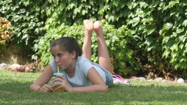 Portrait Teenager Lying Grass — Stock Video