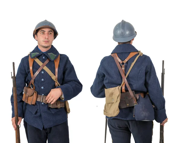 Французский Солдат 1918 Ноября Спереди Сзади Белом Фоне — стоковое фото