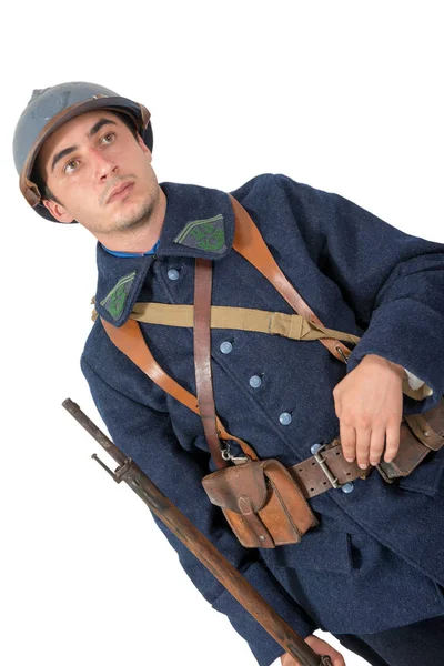 Ein Französischer Soldat 1914 1918 Isoliert Auf Weißem Hintergrund — Stockfoto