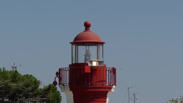 Close White Red Lighthouse — Stock Video