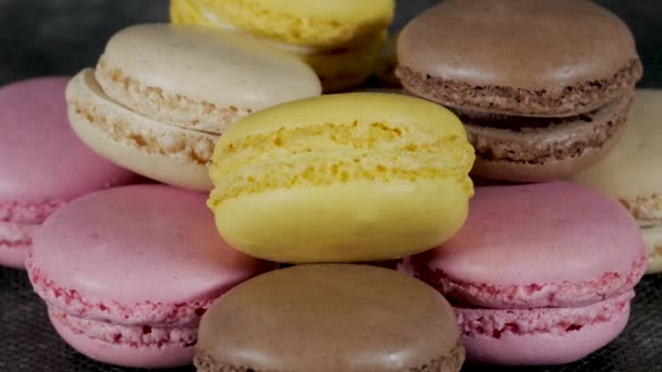 French Multicolored Macaroons Close — Stock Video