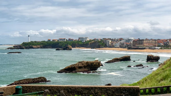 Une Vue Sur Plage Biarritz Sous Ciel Nuageux France — Photo
