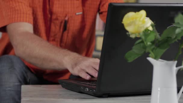 Homem Maduro Usando Laptop Close Mãos — Vídeo de Stock