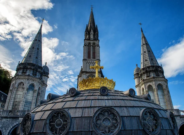 Vista Sulla Basilica Lourdes Autunno Francia — Foto Stock