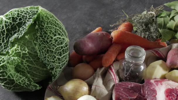 Carne Verdure Preparazione Pentola Feu — Video Stock