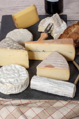 siyah plaka üzerinde farklı Fransız peynir
