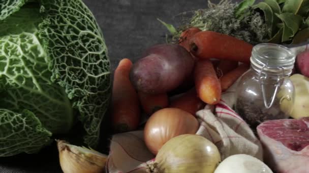 Carne Verdure Preparazione Pentola Feu — Video Stock