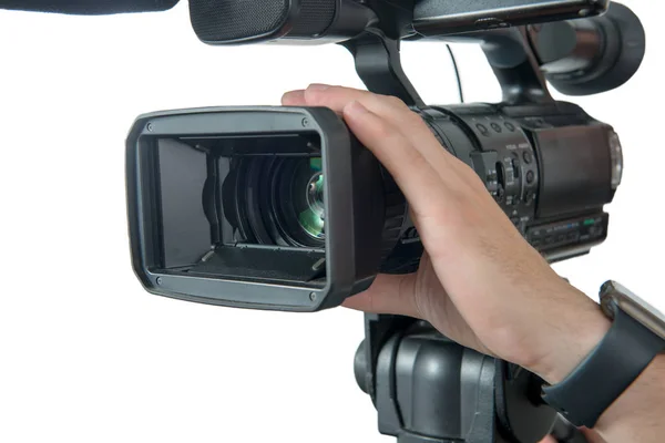 Close Cameraman Hand Isolated White Background — Stock Photo, Image