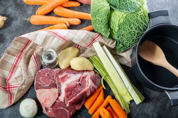 Viande Légumes Pour Une Préparation Pot Feu — Photo