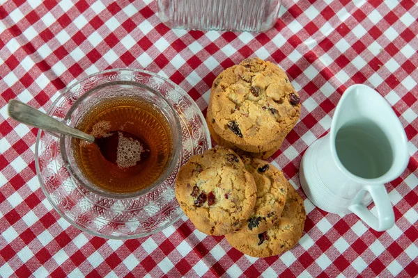 Uma Xícara Chá Com Deliciosos Biscoitos — Fotografia de Stock