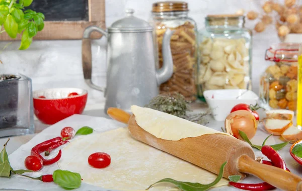 Ingredientes Para Preparação Pizza — Fotografia de Stock