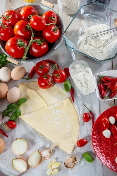 Ingredientes Para Preparação Pizza — Fotografia de Stock